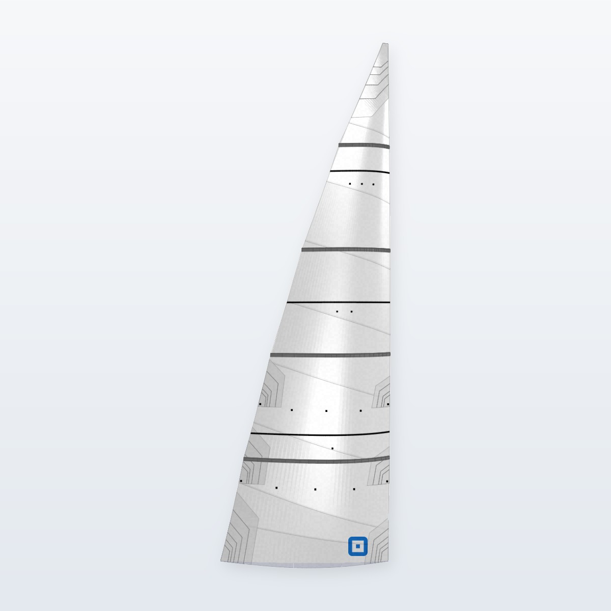 Illustration of a NM 43 cruising mainsail from Sails.Online: cross-cut Dimension-Polyant woven Dacron, 4 full battens, 2 reefs