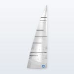 Illustration of a NM 43 cruising mainsail from Sails.Online: cross-cut Dimension-Polyant woven Dacron, 3 leech battens and 1 full-length head batten, 2 reefs