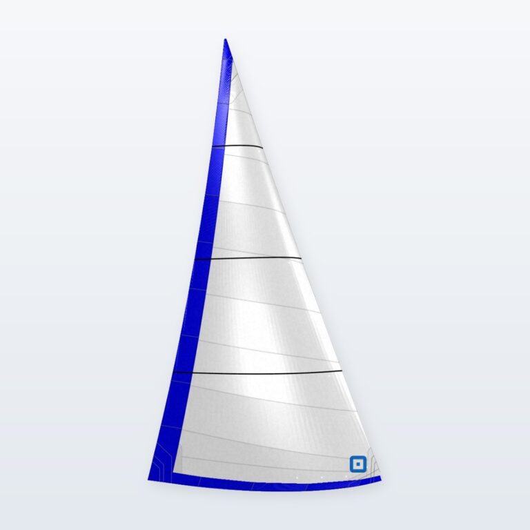 Illustration of an Able 20 130% furling genoa from Sails.Online: cross-cut Dimension-Polyant woven Dacron with Sunbrella UV cover