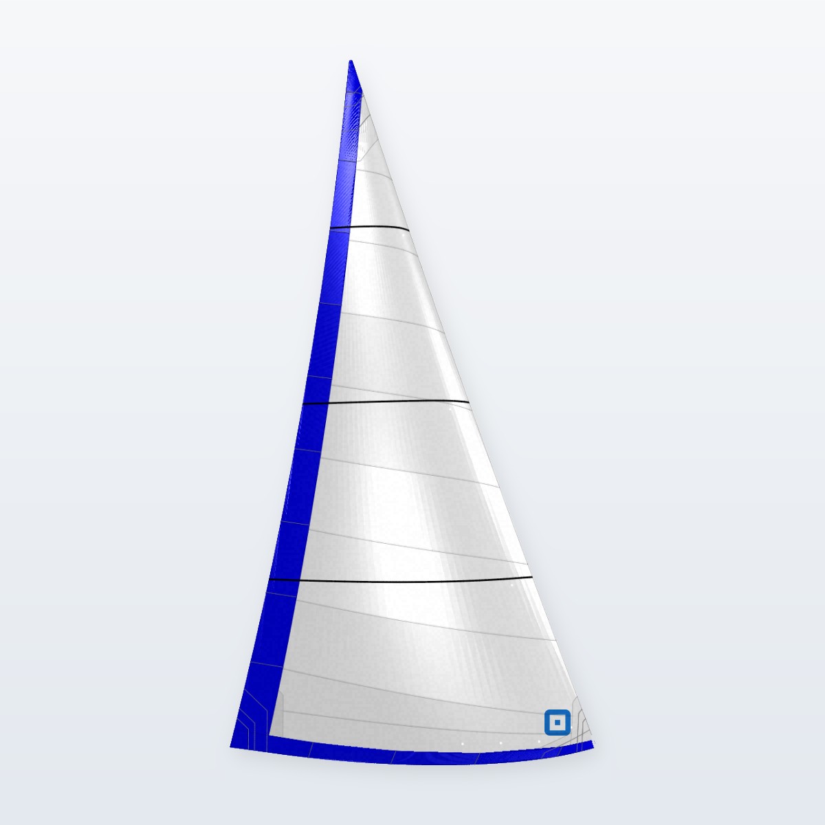 Illustration of a NM 43 130% furling genoa from Sails.Online: cross-cut Dimension-Polyant woven Dacron with Sunbrella UV cover